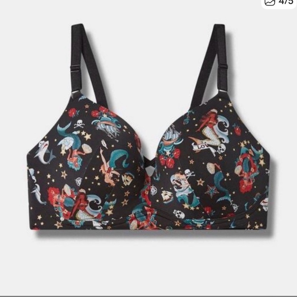 Torrid Wireless Bra - Sailor Mermaid Tattoo Style Print 44DDD